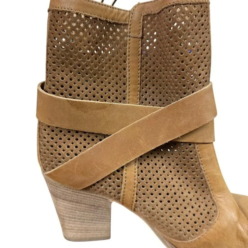 Aquatalia Marvin K Fawn Womens Chunky Heel Leather Boots Brown Ankle Italy 7.5